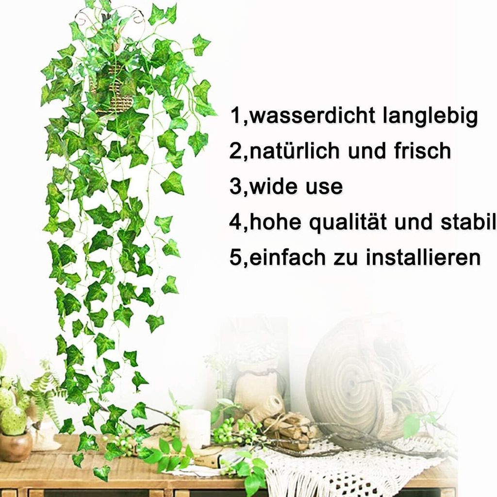 MODFU knstlich 12 Stck Efeugirlande Efeu Kunstpflanze