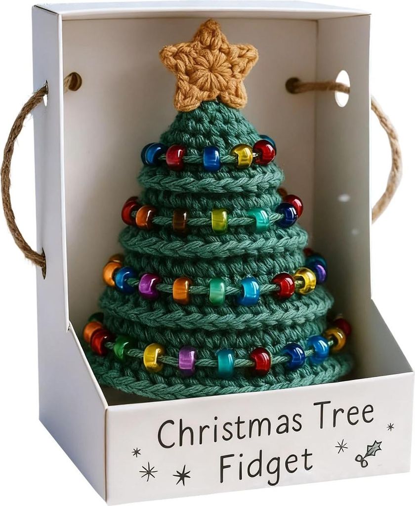 Weihnachtsbaum-Fidget-Häkelset, komplettes DIY-Garnset zur Stressbewältigung in der Weihnachtszeit, festliche Ornamentherstellung für Anfänger ...