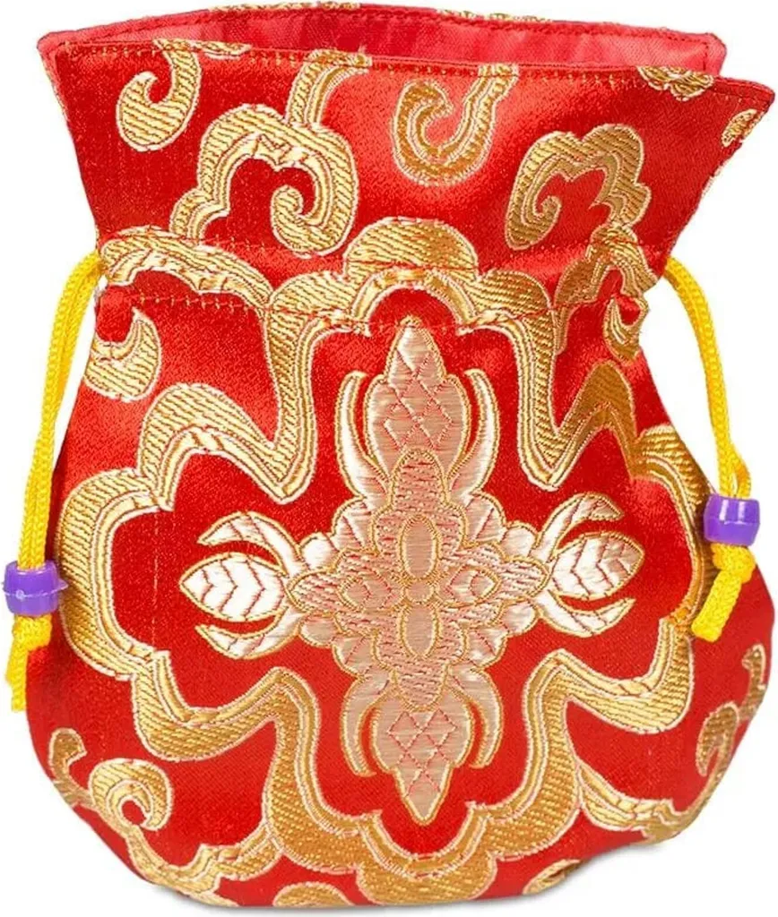 Pochon à Dragées Mariage Brocart Rouge 10x14 cm - Lot de 5 pour Fêtes
