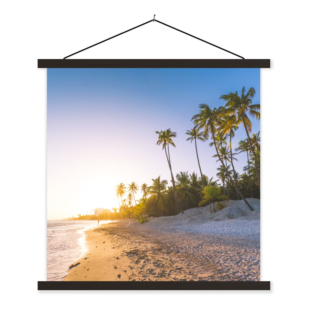 MuchoWow Textilposter Strand - Palme - Sand 40x40 cm mit schwarzem Rahmen - Fotos