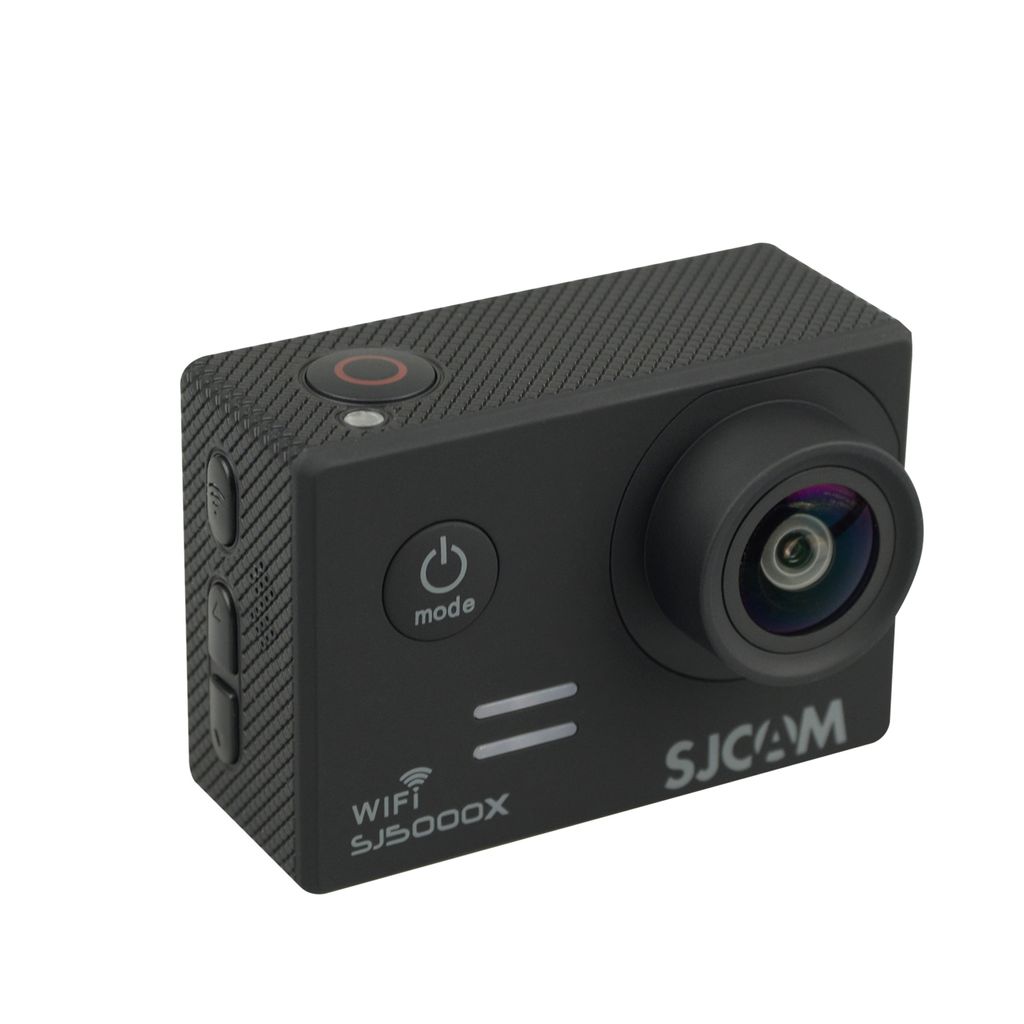 A black SJCAM SJ5000X action camera is shown against a white background.