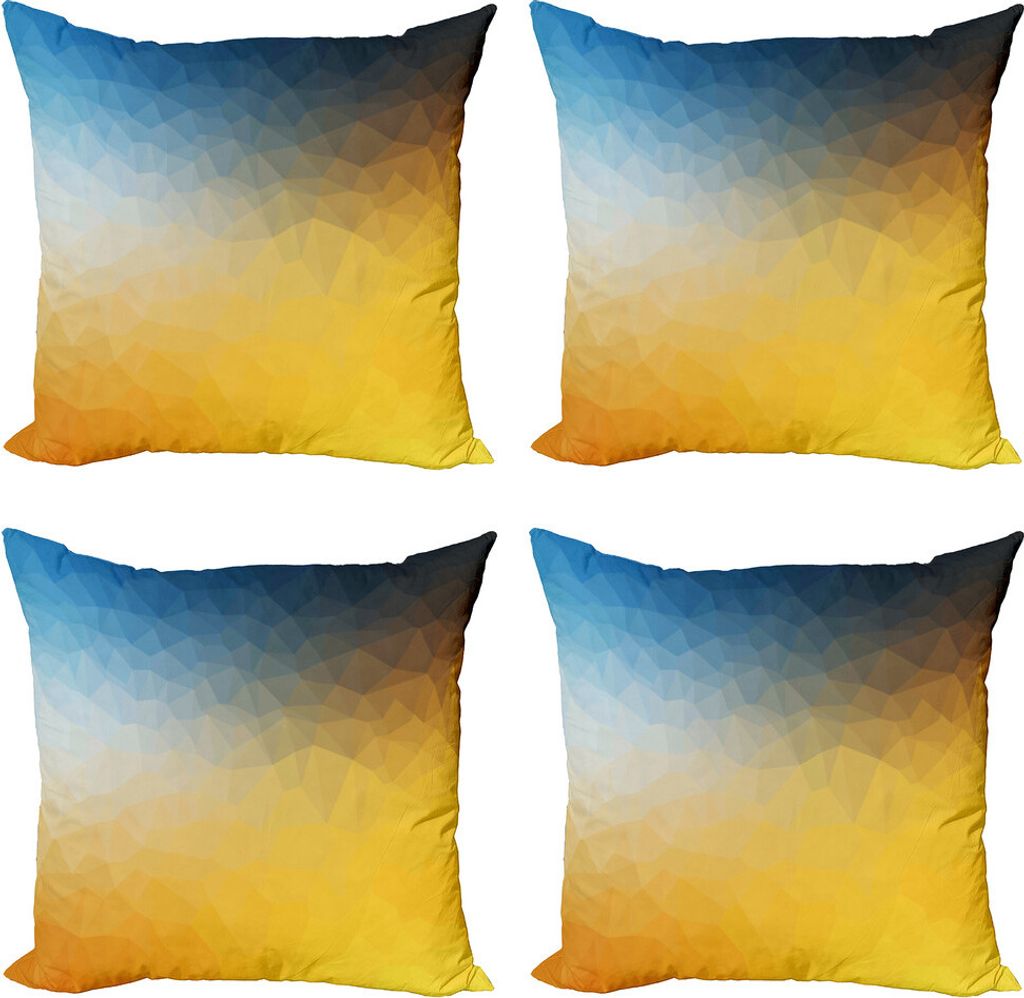 ABAKUHAUS Gelb und Blau Kissenbezug Set (4 Stück), Polygon Fractal, Moderner Doppelseitiger Digitaldruck, 50 cm x 50 cm, Schiefer-Blau Marigold