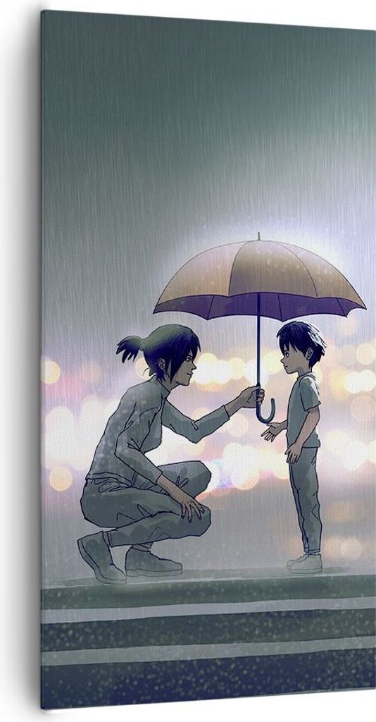 Bild auf Leinwand - Leinwandbild - Einteilig - Manga Regenschirm Hilfe - 65x120cm - Wand Bild - Wanddeko - Wandbilder - Leinwanddruck - Bilder - Wa...