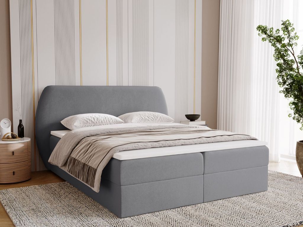 GrainGold Boxspringbett Bogota 160x200 - Bett mit Matratze und Topper - Boxspringbett mit Bettkasten und Matratze - Boxspringbett Dunkelgrau (Komod...