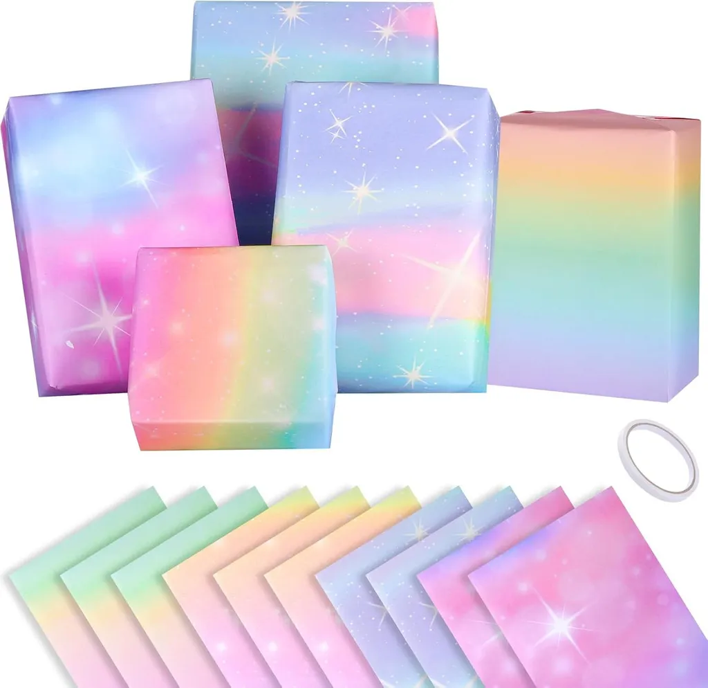 Papier Cadeau Pastel 70x50cm - 10 Feuilles Emballage Facile Arc-en-ciel