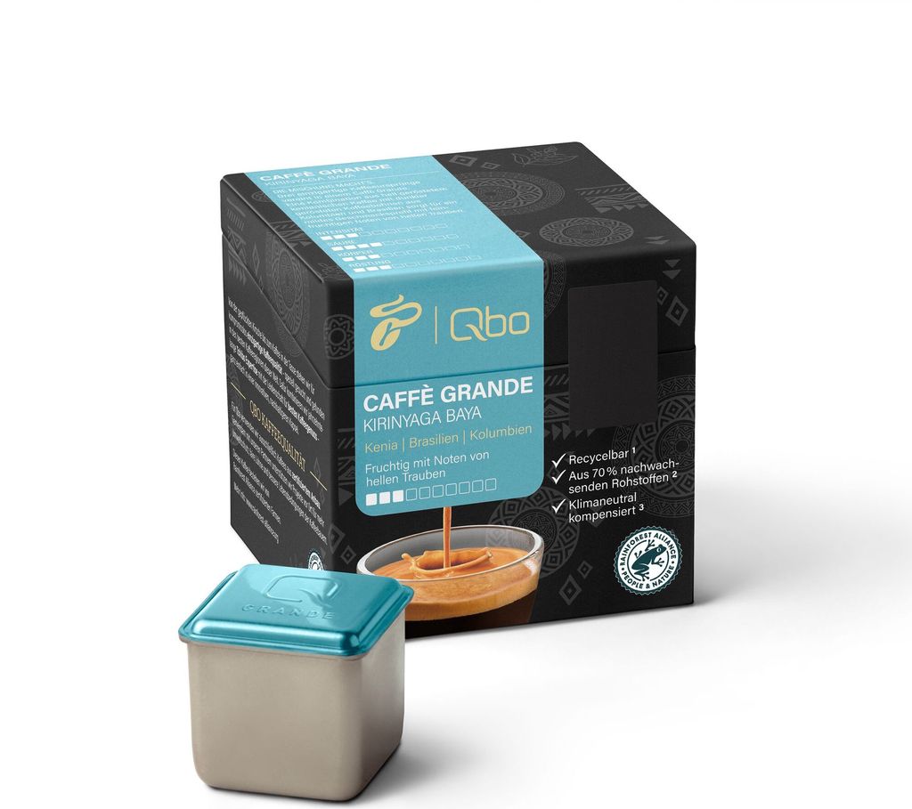 Tchibo Qbo Caffè Grande Kirinyaga Baya Premium Kaffeekapseln, 8 Stück (Caffè Grande, Intensität 3/10, fruchtig), nachhaltig, aus 70% nachwachse...
