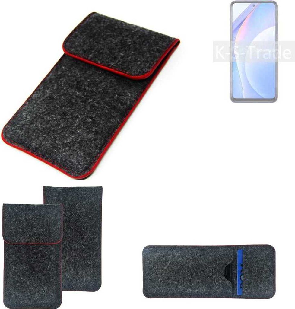 K-S-Trade Handy Schutz Hülle kompatibel mit Xiaomi Mi 10T Lite Schutzhülle Handyhülle Filztasche Pouch Tasche Case Sleeve Filzhülle dunkelgrau
