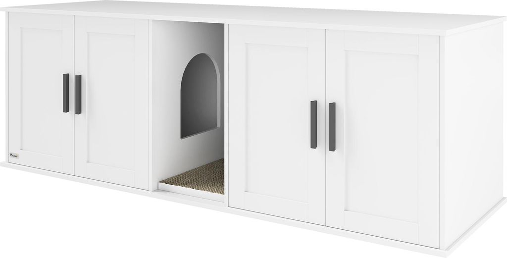Katzenklo-Schrank Katzenhaus mit Tür Trennwand Katzentoilette für große Katzen 145 x 49 x 51 cm Weiß