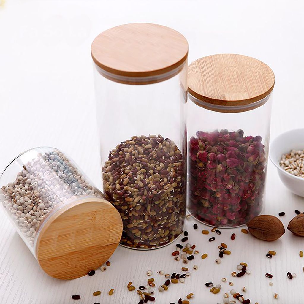 Vorratsgläser aus Borosilikatglas Glasbehälter Vorratsglas Einweckglas mit Bambus-Deckel, 1000ml