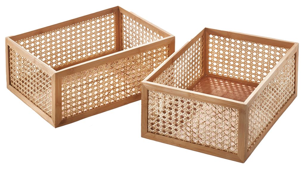 Úložný koš Kobolo, regálový koš, košík – dřevo a ratan – Obrázek produktu 