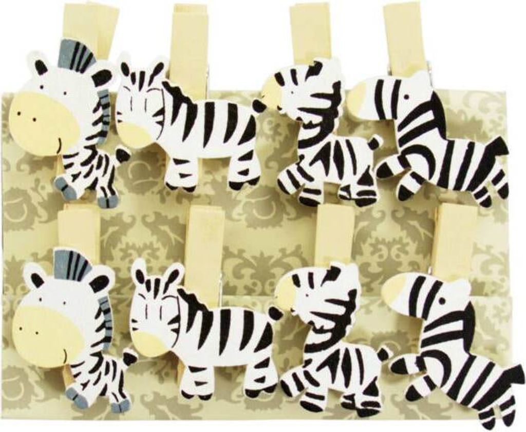Oblique Unique 8 Mini Wäscheklammern Holz Miniklammern Deko Klammern - Zebras