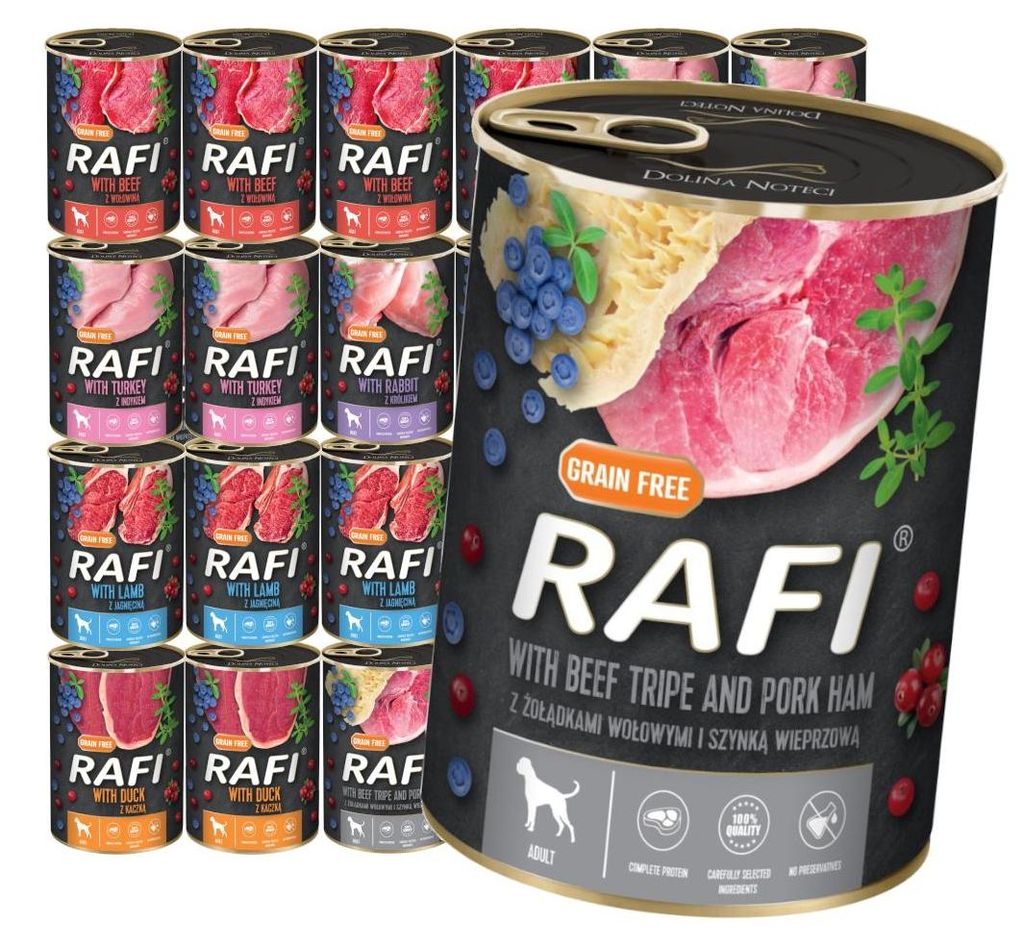 Rafi Wet Food For Adult Dogs 6 Flavors Mix Can 24x400g Beef Produktbild 