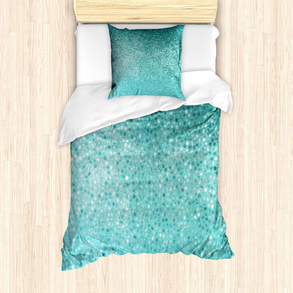 ABAKUHAUS Türkis Bettbezug Set, Kleine Punktmosaik Fliesen Optik Aquatische Farbtöne Frisches Gefühl Muster, 135 x 200 cm + 80 x 80 cm, Turquois...