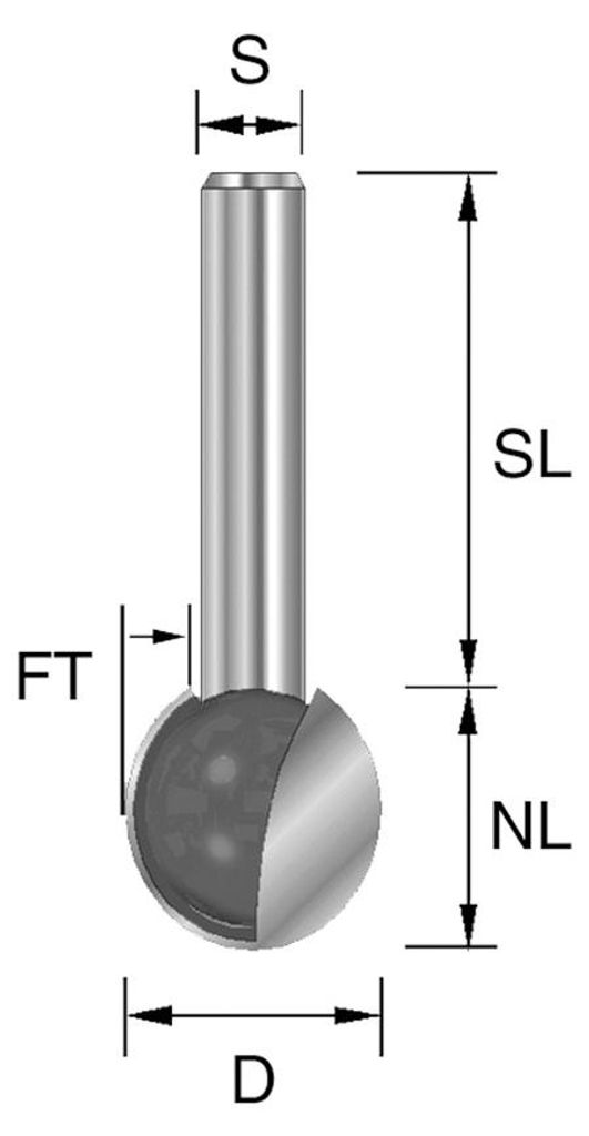 BRÜCK HW-Kugelfräser Typ 243 Z2 D=19,05mm,NL=18,2mm,S=8x32mm,FT=9,5mm | 24319003