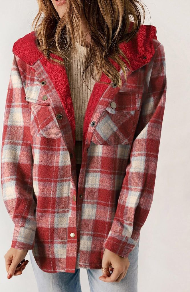 ASKSA Damen Jacke Karierte Winterjacke Oversize Langarm Produktbild 2