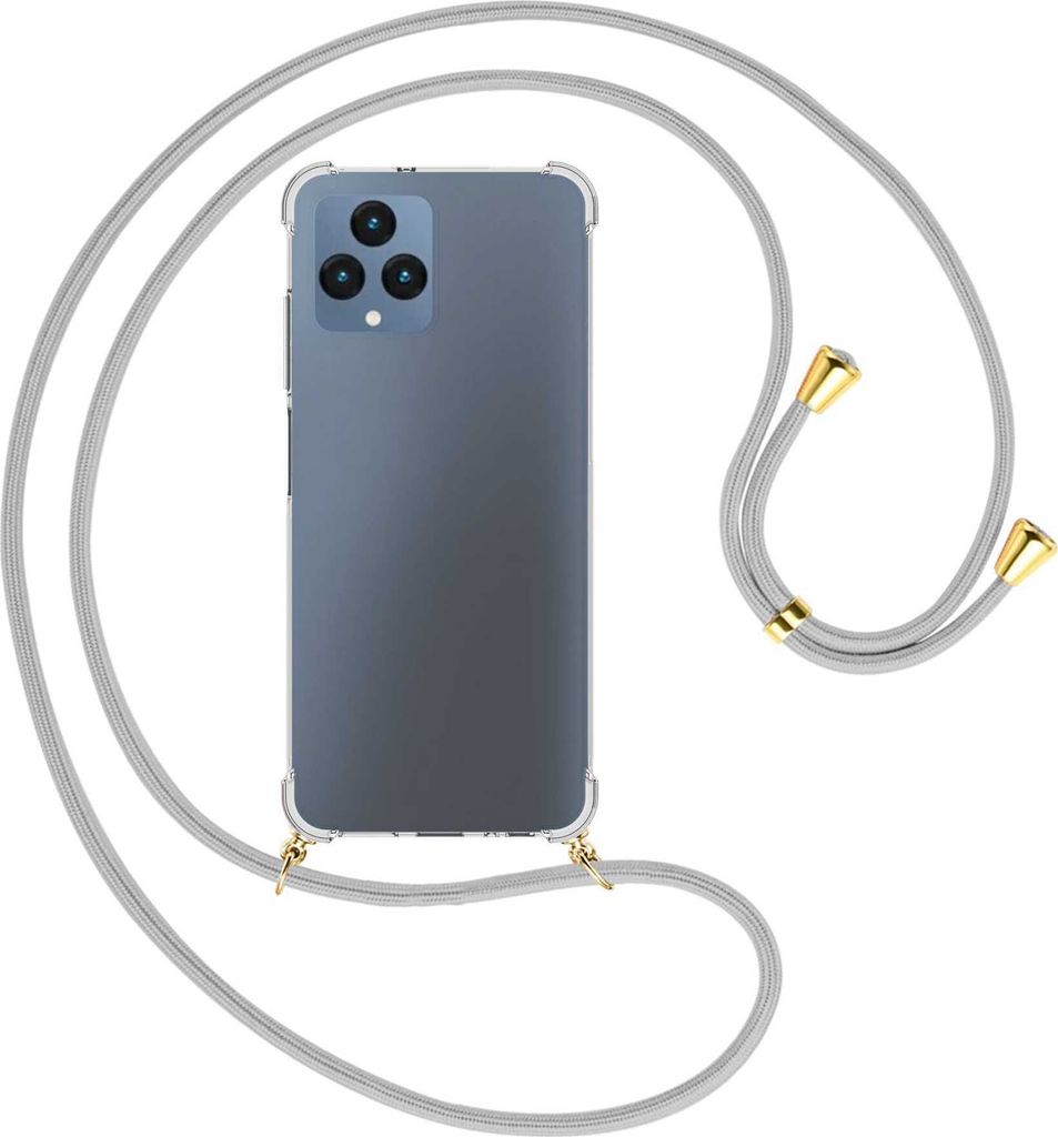 Handykette Backcover-Schutzhülle mit Band (Metall goldfarben) für Telekom T Phone (T-Mobile Revvl 6 5G) - silbergrau