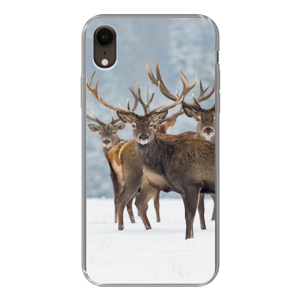 MuchoWow Handyhülle Schutzhülle Hülle für iPhone XR Hirsche - Tiere - Schnee - Winter - Landschaft - Natur Silikon Softcase Handy Hülle - Sc...