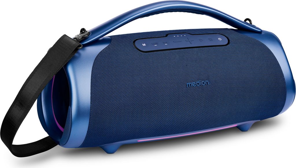 MEDION P61768 tragbarer Bluetooth Lautsprecher (Akku, Bass Boost, Musikbox, RGB Lichteffekte, IPX7 Wasserschutz & robust, integrierte Powerbank, 10...