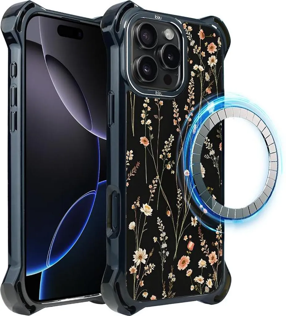 iPhone 16 Pro IBIZU Custodia DropGuard Ultra con MagSafe, Pastel Bloom, Midnight Garden