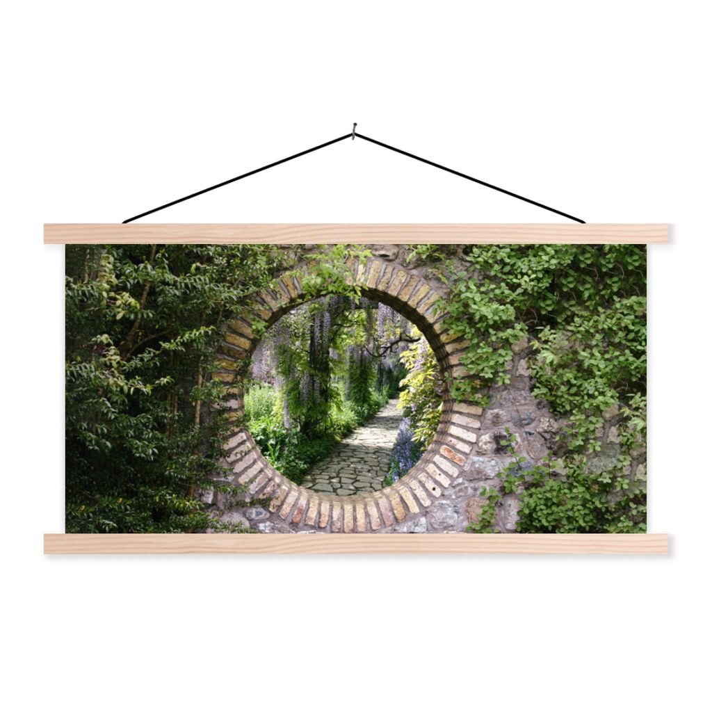 MuchoWow Textilposter Wald - Steine - Durchblick - Pfad 120x60 cm mit holzfarbenen Rahmen - Klemmleiste