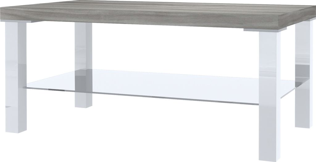BELINI Couchtisch Wohnzimmertisch Kaffeetisch Sofatisch mit Ablagefach für Wohnzimmer Büro 90 x 45 cm (Weiß / Glamourholz)