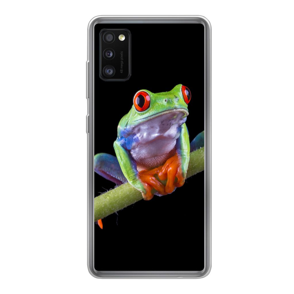 MuchoWow Handyhülle Schutzhülle Hülle für Samsung Galaxy A41 Frosch - Pflanze - Schwarz Silikon Softcase Handy Hülle - Mobiltelefon