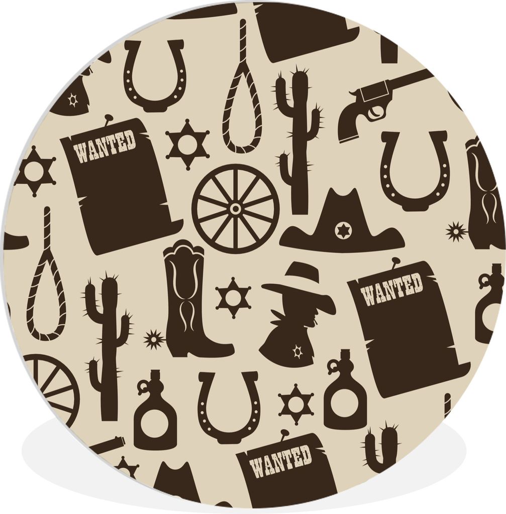 MuchoWow Rundes Wandbild - Runde Bilder Gestaltung - Symbol - Cowboy Ø 30 cm Kreis Wanddekoration Kunststoff - Wandkreis - Wandschmuck - Schlafz...