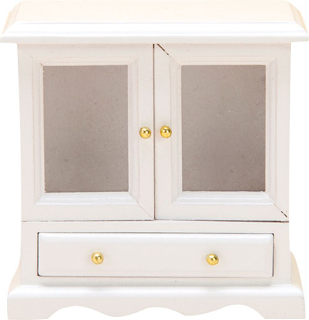 Realistische Miniatur -Lagerschrank Birke 2 Glastüren mit Schubladen 3d 1:12 Puppenhaus Szene Orament Mini Bücherregal Dollhouse Möbelzubehör-W...