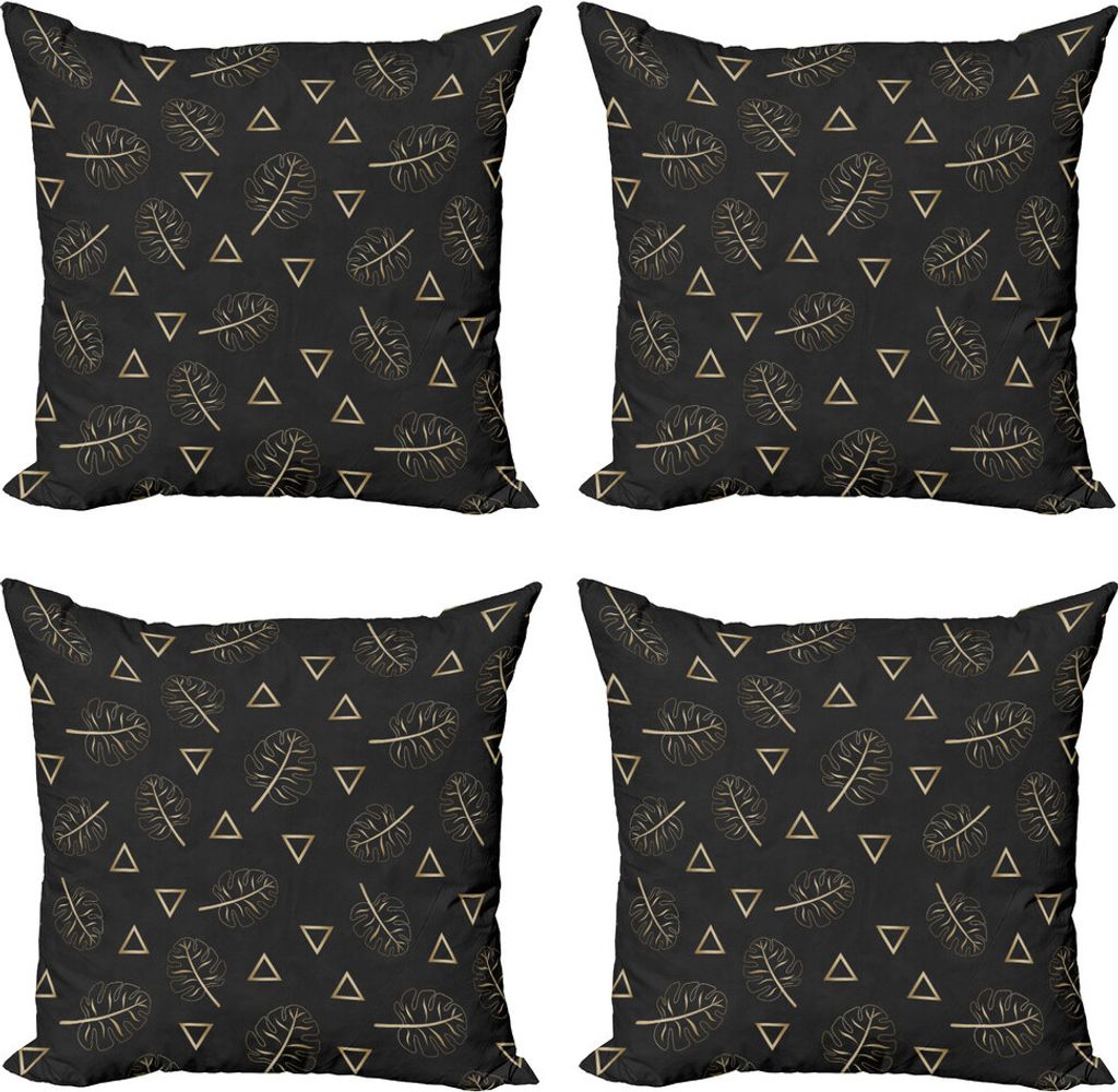 ABAKUHAUS Aloha Kissenbezug Set (4 Stück), Monstera Blätter und Triangles, Moderner Doppelseitiger Digitaldruck, 50 cm x 50 cm, Koksgraue und Ecru