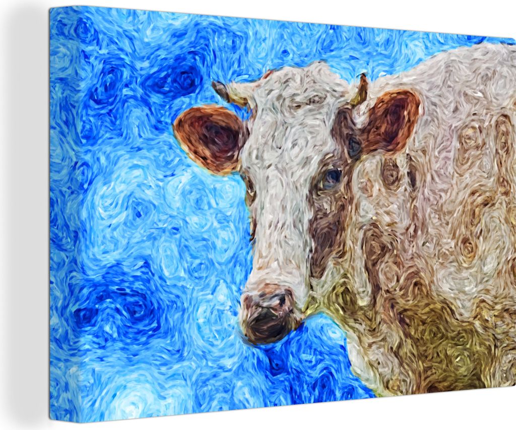OneMillionCanvasses - Leinwandbilder - 140x90 cm, Ein abstraktes Ölgemälde einer Kuh, Wandbilder Kunstdruck Wanddekoration - Foto auf Leinwand ...