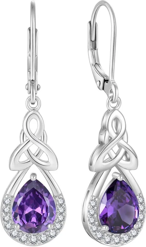 Boucles d'oreilles améthyste naturelle et nœud celte en argent massif