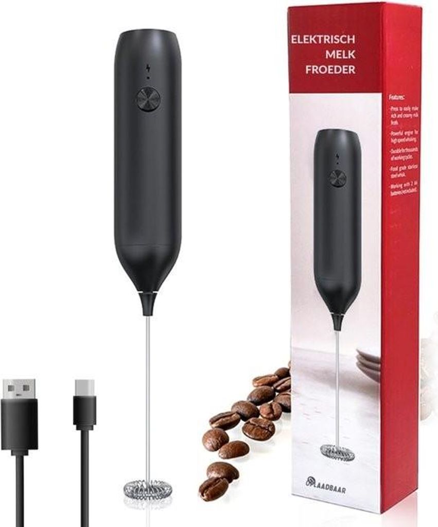 Elektrischer Milchaufschäumer – Eierquirl – Stabaufschäumer – USB-aufladbar – Geräuschloser Betrieb – Schwarz