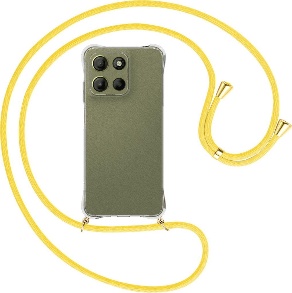 Handykette Backcover-Schutzhülle mit Band (Metall goldfarben) für Motorola Moto G15 - gelb