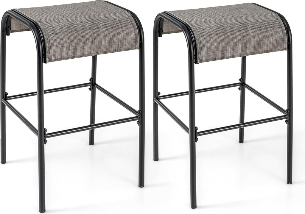 Outdoor-Barhocker im 2erSet, 76 cm hohe Bistrohocker mit atmungsaktivem Stoffsitz & robustem Metallrahmen, Kaffeebraun + Schwarz