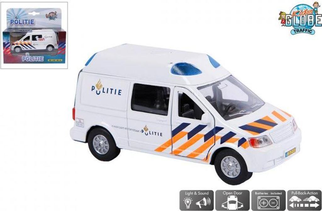 Spielzeugauto Polizeibus Volkswagen mit Licht und Sound Metall