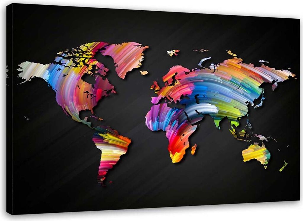 Leinwandbild farbige weltkarte 120x80 cm Feeby farbe wandbild bereit zum aufhängen