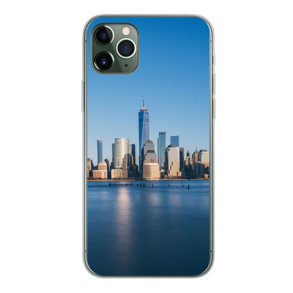 MuchoWow Handyhülle Schutzhülle Hülle für iPhone 11 Pro Max New York - Skyline - Blau Silikon Softcase Handy Hülle - Schutz