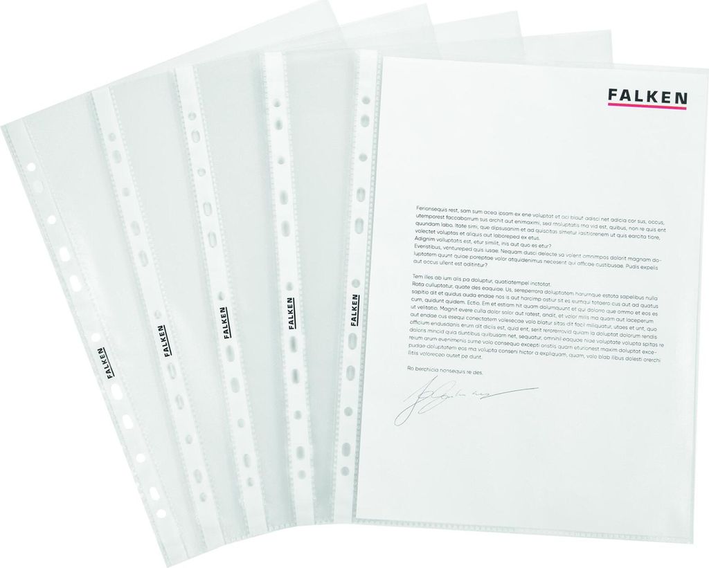 Falken Prospekthüllen, A4, PP, Economy, genarbt, oben offen, 100er Beutel, genarbt