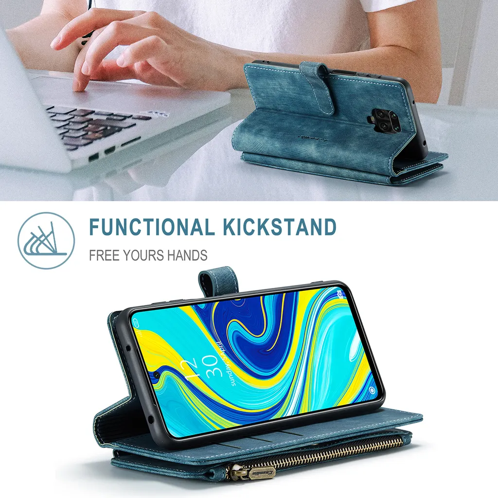 Tenphone Cover Portafoglio Per Xiaomi Redmi Note 9S / 9 Pro Max, Pelle PU Con Slot E Supporto, Blu