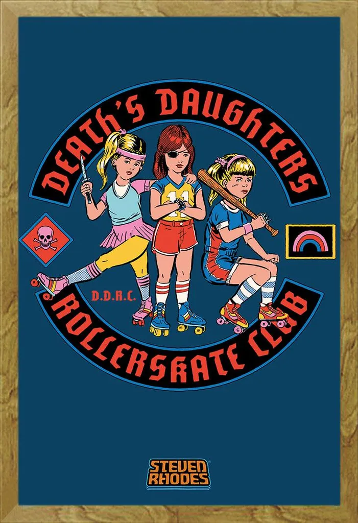 Poster Steven Rhodes Death's Daughters Rollerskate Club con Cornice Oak
