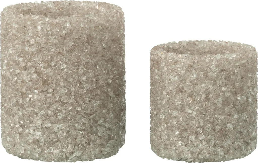 Set de 2 Photophores en Verre et Socle Pierre Greige Style Naturel