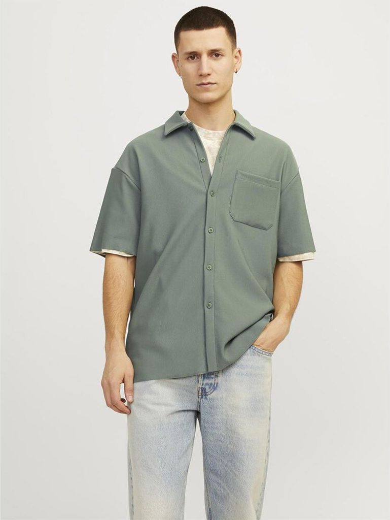 Jack & Jones Mykonos Plisse Kurzarmhemd Grün M Mann Grün M