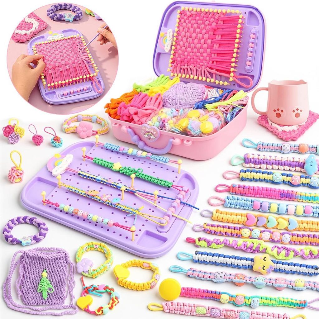 6-in-1 DIY Freundschaftsarmband-Set für Kinder, Webstuhl-Bastelset, Kunsthandwerk für Kinder ab 7 Jahren, Armband und Untersetzer