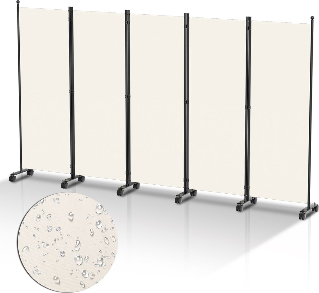 Paravent auf Rollen 5 teilig Beige 284x181 cm Outdoor Produktbild
