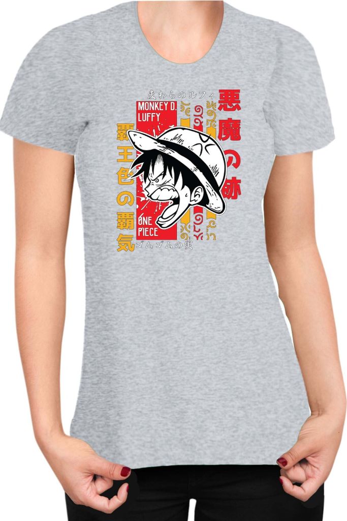 Damen T-Shirt Japan Anime Manga One Manga Piece Anime Luffy 05 Mad Monkey, Lady 2XL / Grau