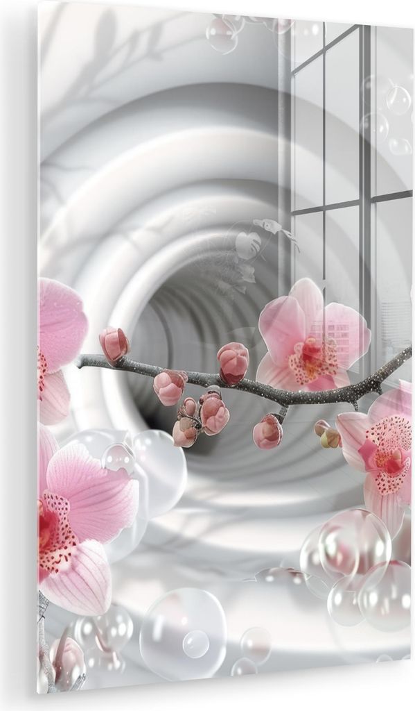 MuchoWow Glasbilder - Bilder auf Wandbild - Foto auf Glas Blumen - Tunnel - Abstakt - 3D-Effekt 40x60 cm Wanddekoration aus Glas - Acrylglasbild - ...