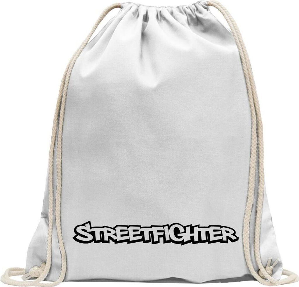 Kiwistar - Turnbeutel - weiss - Streetfighter Motiv 2 - Fun Rucksack Sport Beutel Gymsack Baumwolle mit Ziehgurt