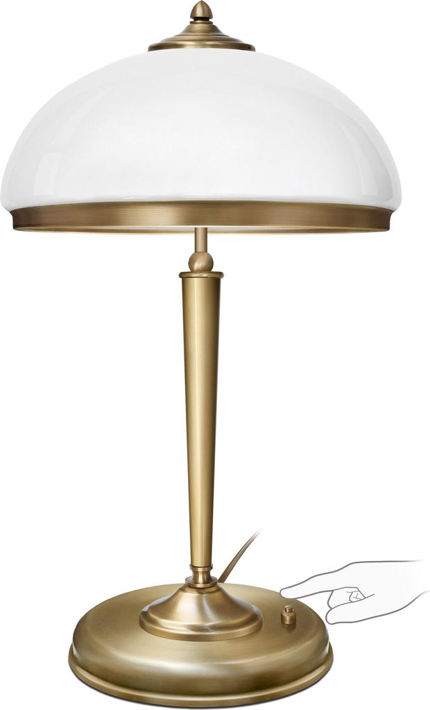 Messing Tischleuchte exquisit Druckschalter Goldpatina 53cm Ø30cm 2x E14 80W Wohnzimmer Schlafzimmer Büro Leselampe handgefertigt