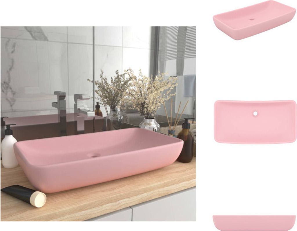 vidaXL Luxus-Waschbecken Rechteckig Matt Rosa 71x38 cm Keramik - Badezimmer-Waschbecken