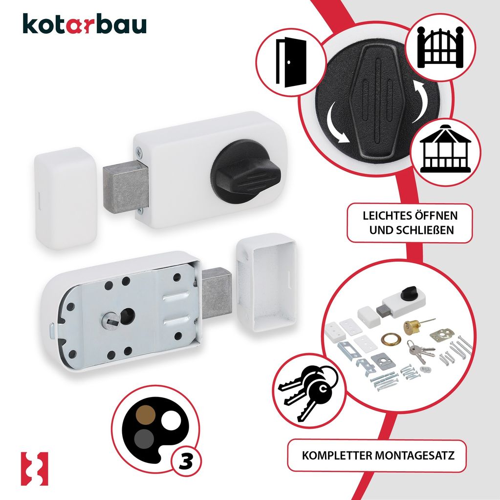 KOTARBAU Zusatzschloss 50mm - Türschloss Mit Außenzylinder | Weiß Für Innen & Außen